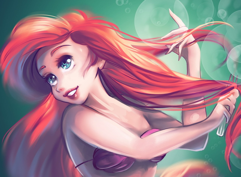 Aqua Eyes, Ariel (The Little Mermaid), Smile, The Little Mermaid, 1080P, Long Hair, Red Hair
