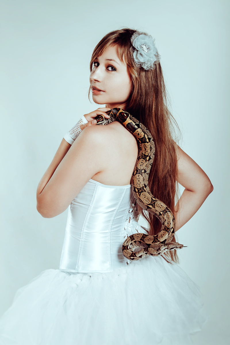 boa constrictor, hand, women, 5K, teenager, young adult, reptiles, beauty, beautiful woman, hair, real people, adult, long hair, looking at camera, young women
