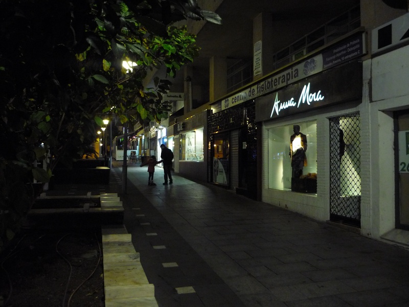 2K, night, built structure, illuminated, walking, corner, solo, people, building exterior, text, architecture, sidewalk, shops, plant, outdoors, building