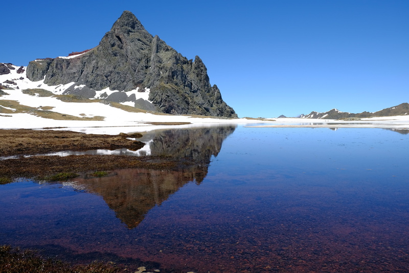 clear sky, nature, scenics, 4K, no people, mountain, mount, pyrenees, daytime, stone, landscape, environment, mountain peak, gray, water, peak, snowcapped mountain