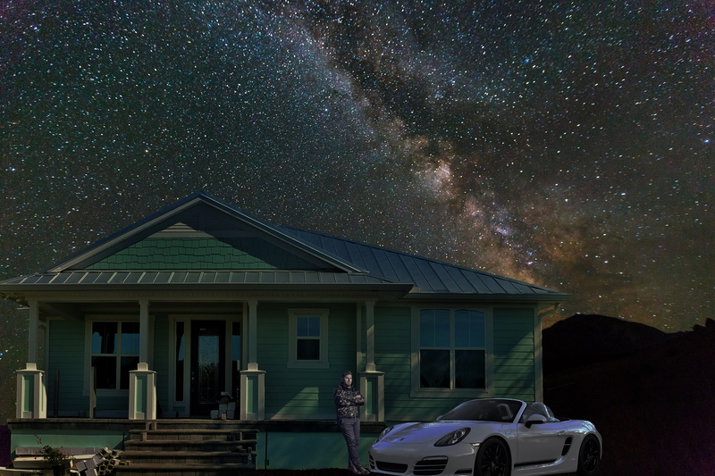 lonely, nature, man, architecture, constellation, space, milky way, emotional, scenics - nature, home, porsche, stars, 4K, night, astronomy, car, star field