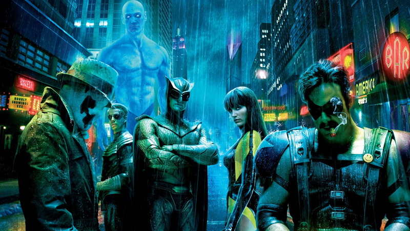 men, illuminated, clothing, sculpture, building exterior, movies watchmen ozymandias dr_ manhattan nite owl silk spectre rorschach the comedian, representation