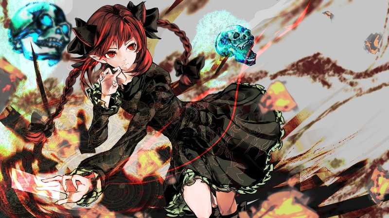 Kaenbyou Rin, art, girls, x, animals, Touhou, rin, 1080P, Anime Girls, anime, hd, kaenbyou, squirrels, 1920x1080 px, px