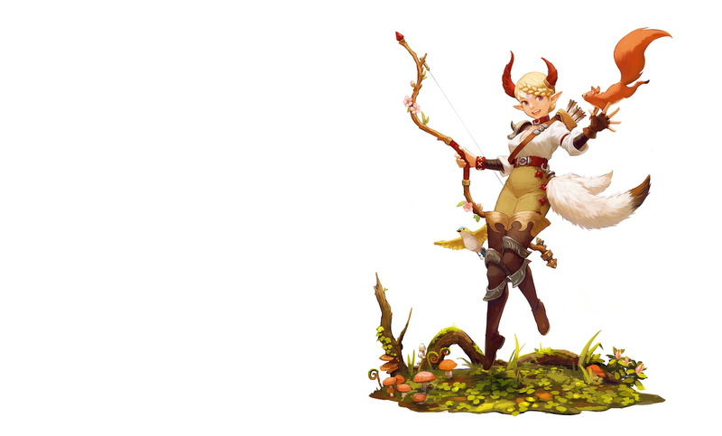 Archer, 1080P, art, bird, bow, Chaewon Lee, childrens, girl, squirrel