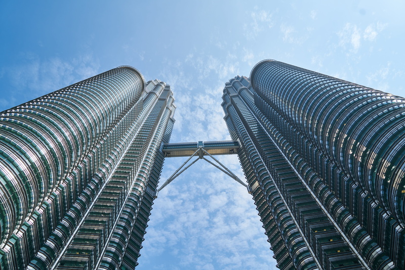 outdoors, cloud - sky, tourism, skyscraper, nature, kuala lumpur, photography, construction, building, directly below, blue, Asian, landmark, day, low