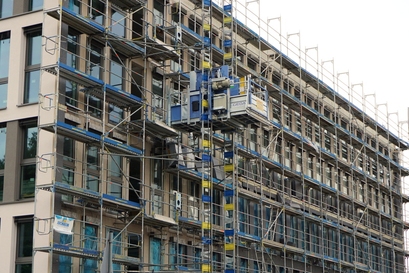 working scaffold, development, building, work, renovate, build, nature, craftsmen, construction site, city, balcony, outdoors, low angle view, apartment