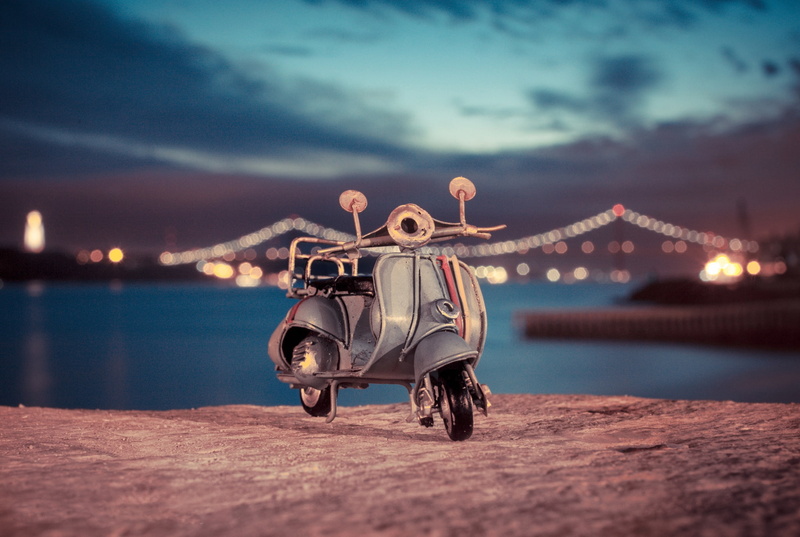 macro, toy, shooting, photo, lights, Kim Leuenberger, miniature, photographer, promenade, moped, 1080P, Vespa, scooter, model, bokeh