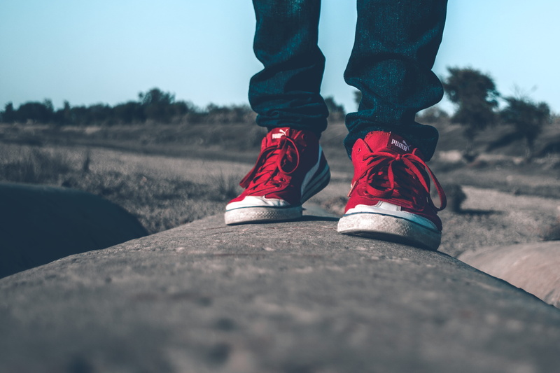 surface level, footwear, focus, low angle photography, 4K, depth of field, lifestyles, jeans, unrecognizable person, walking, fashion, low angle shot