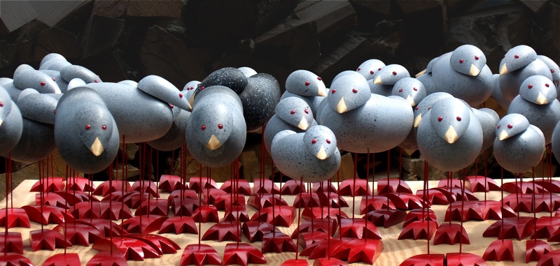 creativity, architecture, abundance, hanging, machines, in a row, large group of objects, bird, red, malcolm, handmade, day, no people, nature, wood, 4K