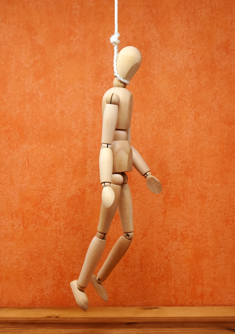 full length, figurine, knitting, representation, no people, male likeness, joint dolls, human representation, studio shot, puppet show, suicide, art and craft