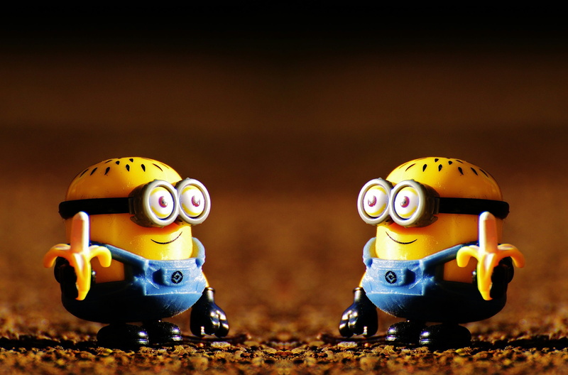 Minions, Double, Banana, group of objects, funny, art and craft, animal representation, small group of objects, sport, illustration, number, two objects