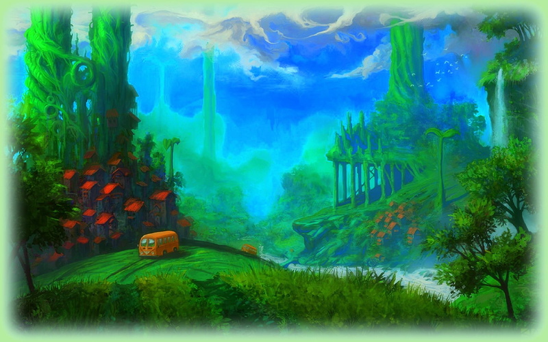 digitals-art, paintings, cool, 1080P, wonderland, scenery, still, beautiful, green, clouds, creative-pre--made, colors, grass, flowe
