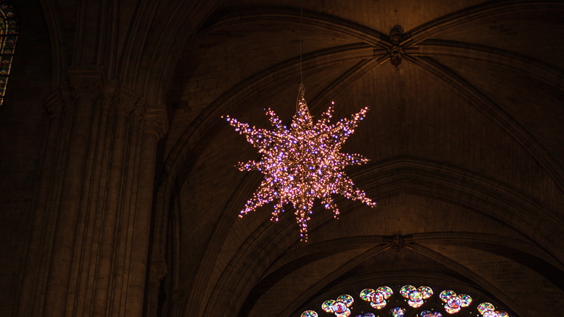 calm, notre, soothing, ceiling, paris, star, arch, bokeh, belief, building, indoors, no people, illuminated, wood - material, dame, travel, religion, 5K