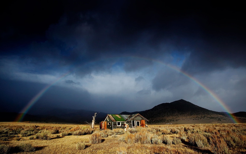 clouds, desert, 1080P, rainbow, deserted, abandon, nature, hd, house, decay, urban