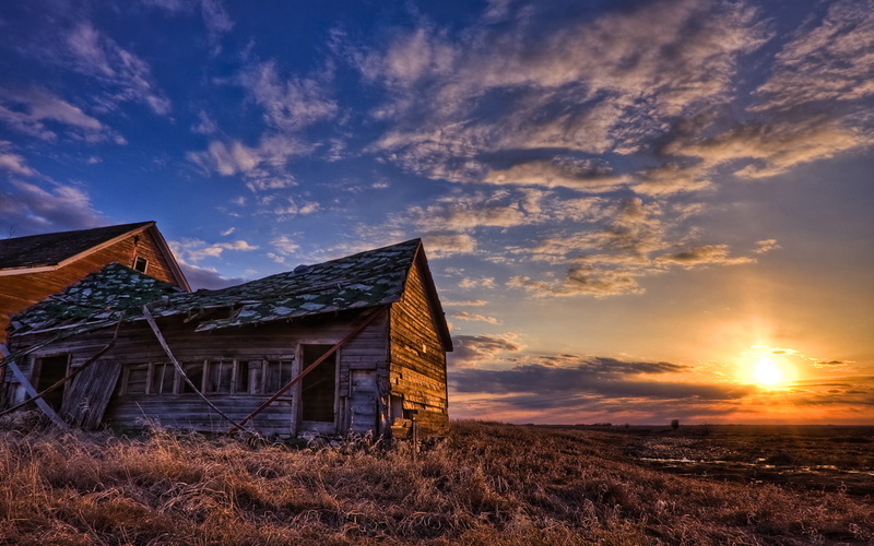 hd, decay, deserted, 720P, sunset, nature, house, abandon, urban, clouds