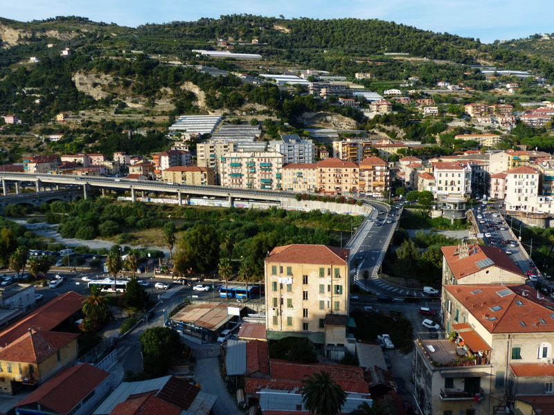 spa, building exterior, Ventimiglia, riviera, day, city life, seaside resort, high angle view, City, main road, traffic, townscape, road, motor vehicle