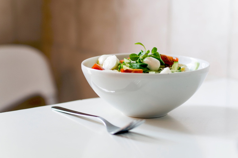 white, indoors, vegetables, herb, healthy Eating, fork, salad bowl, table, no people, kitchen utensil, close-up, plate, tomato, colored, salad, food and drink