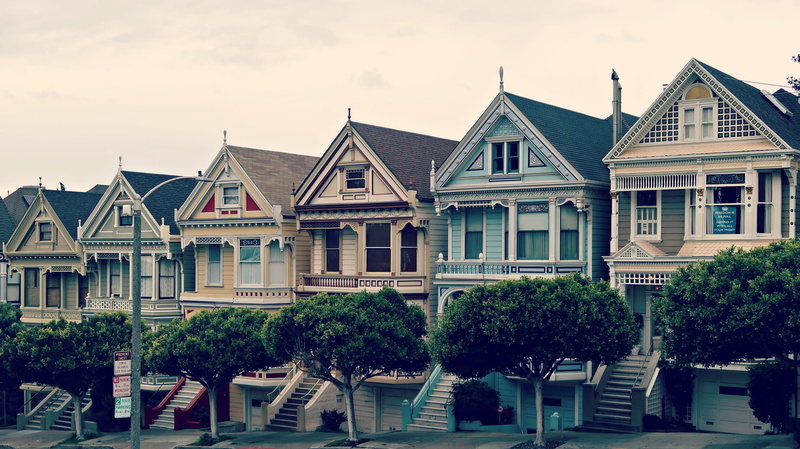 modern, building exterior, tree, things to do, sky, building, roof, mansion, row house, outdoors, travel, sunset, architecture, luxury, san francisco, day