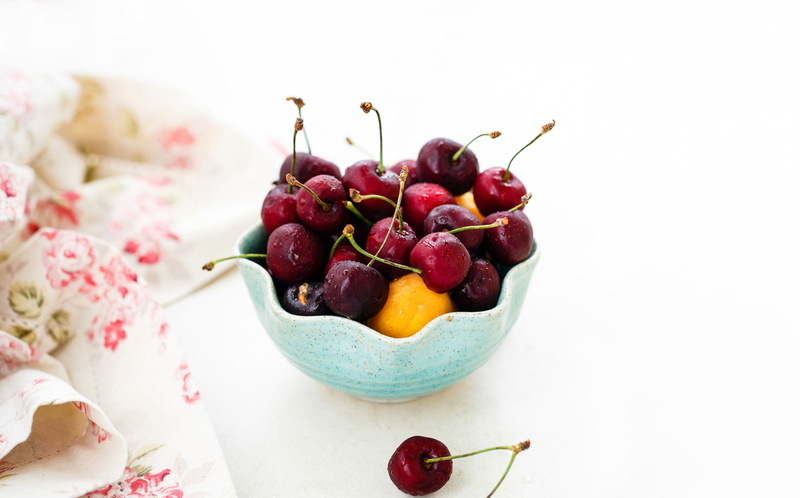 napkin, Julia Khusainova, 1080P, apricots, cherry, berries, ramekin