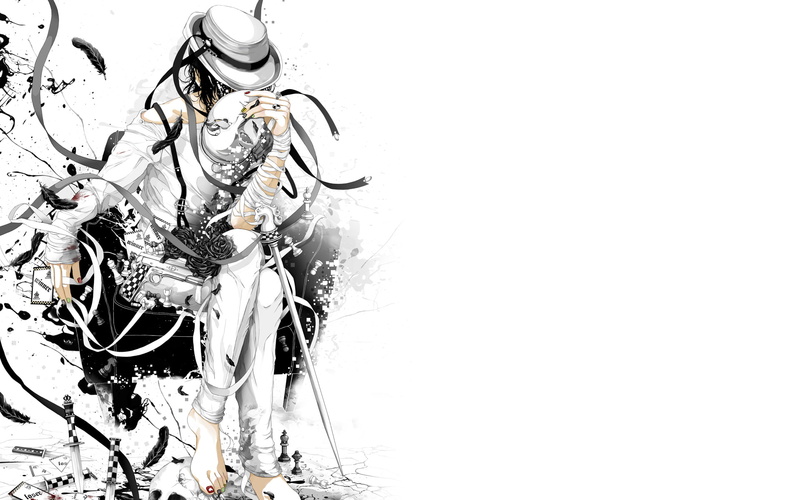 knives, card, skull, hat, 1080P, tape, chess, feathers, gun, roses, mask, guy