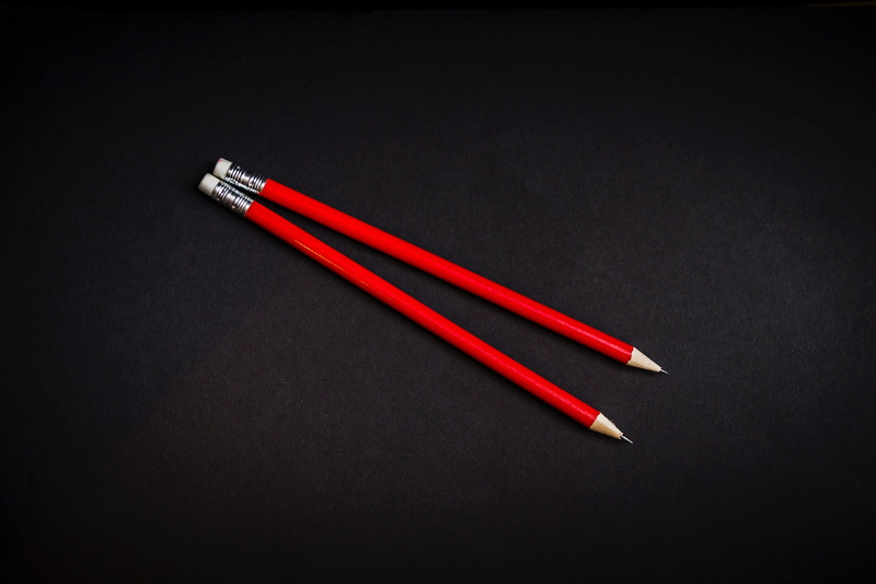creativity, work, simplicity, studio shot, aggression, eraser, writing instrument, red, gray, black color, single object, plan, directly above, 4K, pencil