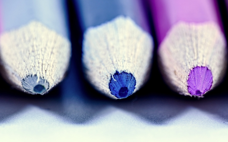 three objects, colour pencils, close-up, science, nature, pencils, gray, panoramic, blue, purple, focus, selective focus, photography, food, no people