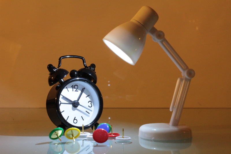 alarm clock, still life, time, studio shot, colored background, illuminated, fruit, close-up, healthy eating, mini, breakfast, Button, table, 5K, electric light