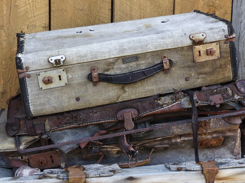 luggage, outdoors, deterioration, old building, canada, tourist attraction, ghost town, damaged, obsolete, weathered, abandoned, decline, rusty, bad condition