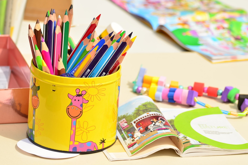 colored pencil, multi Colored, pen, container, creativity, kindergarten, still life, pen box, yellow, publication, no people, learning, indoors, craft