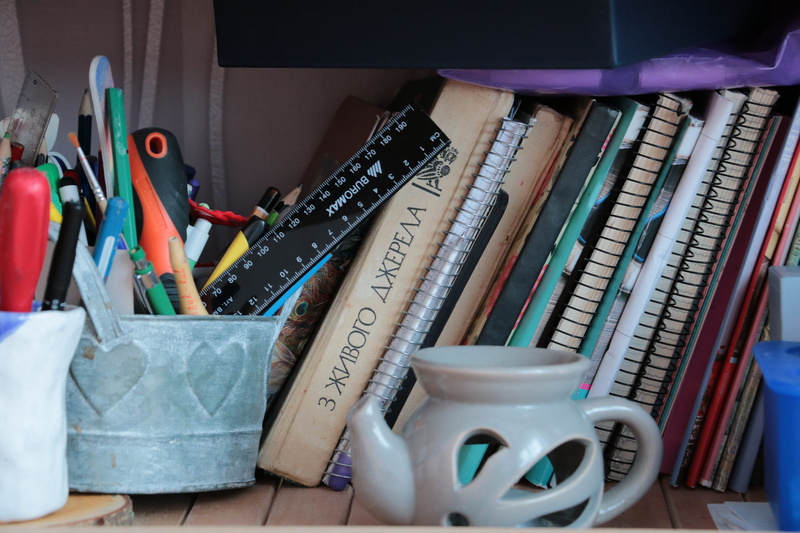 scissors, closet, table, shelf, art and craft equipment, collection, grand piano, cushion, 5K, bookcase, leisure activities, plywood, cupboard, equipment