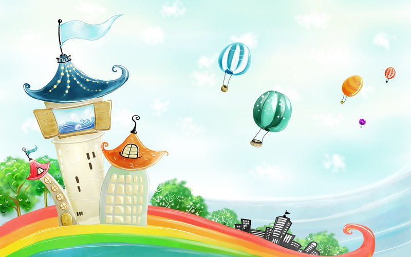 rainbow, balloons, kids, hot, 1080P, air, hot-air balloons