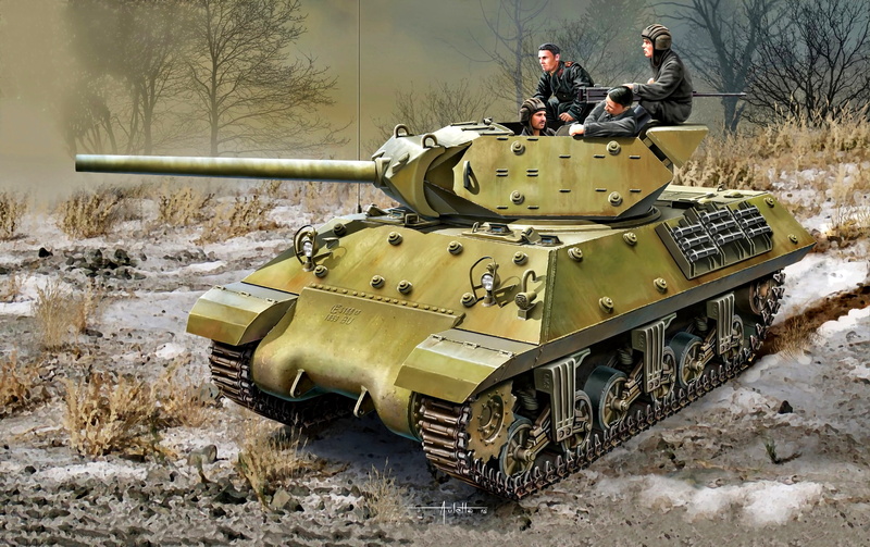 tank fighter, The Red Army, WWII, Lend-lease, M10, trees, dry grass, 2K