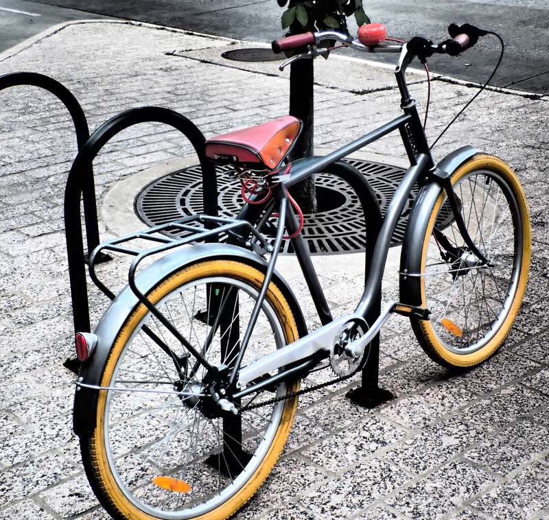 absence, black, city, training, high angle view, architecture, wheel, urban, land vehicle, outdoor, 2K, cycle, transportation, parked, recreation, outdoors
