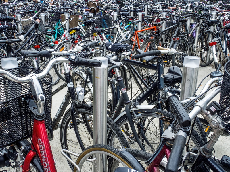 stationary, silver colored, mode of Transport, cycling, parked, ecological, abundance, cyclist, medium, city, mode of transportation, no people, transportation