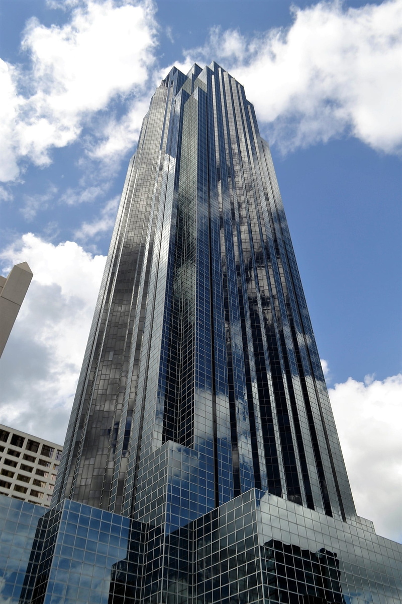 scenic, architecture, office building exterior, america, gigantic, metropolitan, low angle view, sky, skyscraper, metropolis, district, highrise, houston texas building