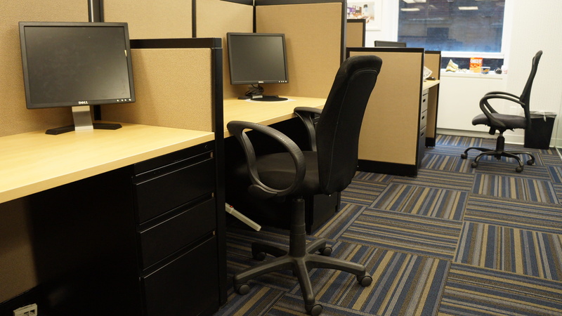 world of work, office, armchair, professions, computer, chair, indoors, desk, black, cubicle, architecture, rolling, flooring, front, modern, office chair