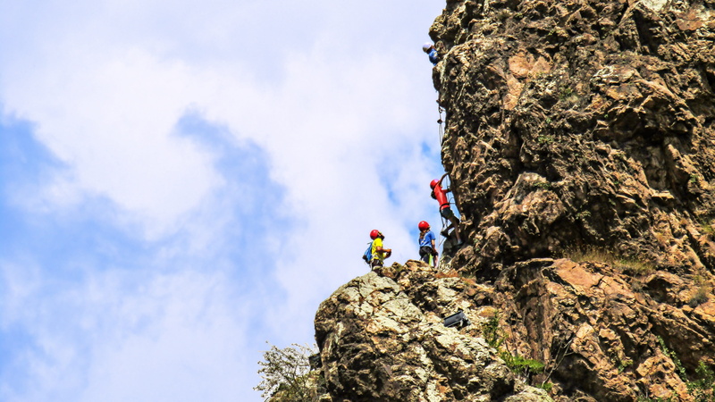 formation, low angle view, mountaineering, sky, adventure, ribes de freser, rock formation, solid, high, activity, 5K, risk, day, leisure activity, people