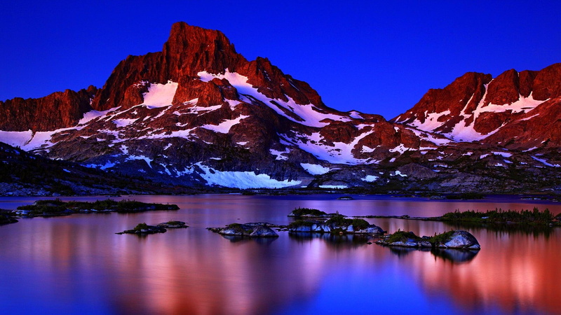 john muir trail, dawn, trail, 1080P, light, thousand island lake, water, sunrise, lake, ritter range, mountai