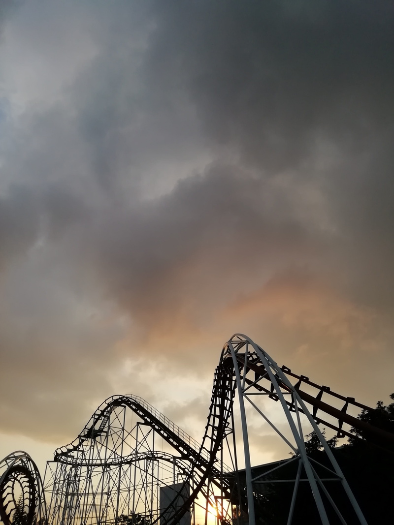 publish, sky, 4K, arts culture and entertainment, park, built structure, sunset, coaster, diversión, excitement, no people, outdoors, bridge, atraction