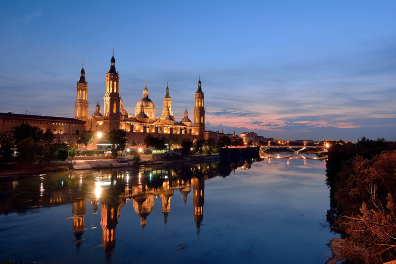 lights, Zaragoza, the evening, 1080P, Nuestra-Senora-del-Pilar, Spain