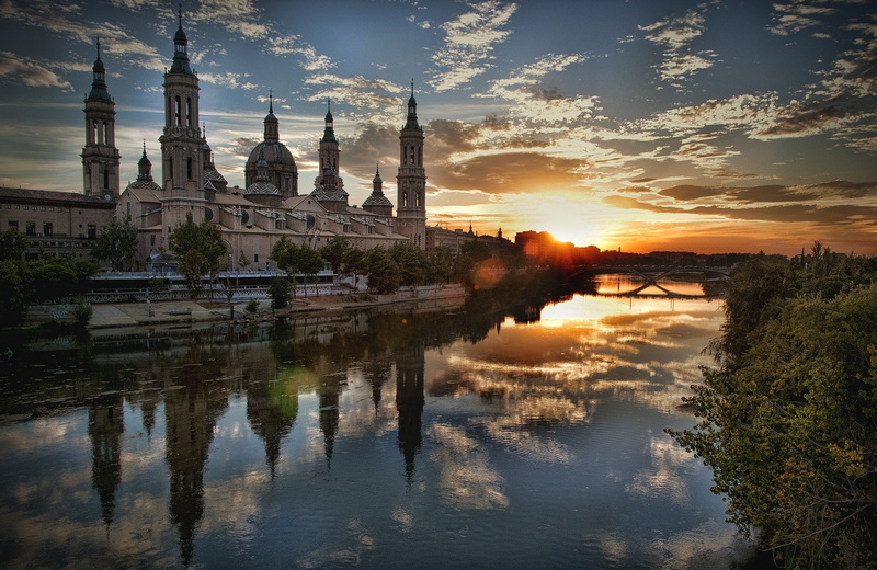 spire, sunset, history, nature, building exterior, building, 1080P, place of worship, water, lake, reflection, cloud - sky, no people, tourism, built structure