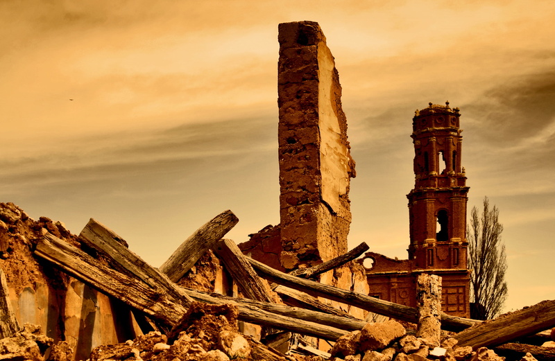 sunset, place of worship, building, saragossa, ruined, war, old, old ruin, archaeology, history, ancient civilization, travel destinations, aragon, deterioration