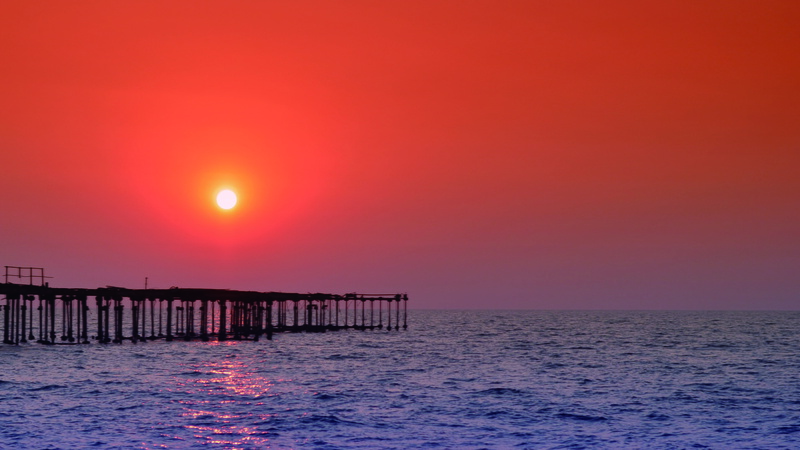 2K, horizon, water, tranquility, tranquil scene, beach, india, built structure, horizon over water, idyllic, sun set, beauty in nature, dusk, sea, no people