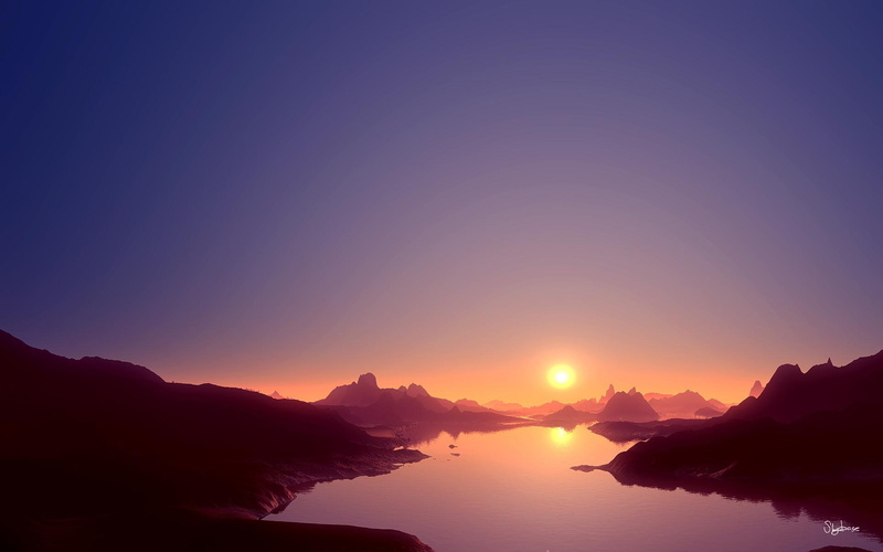set, 1080P, sunsets, 3d and abstract, sun, cake, lie