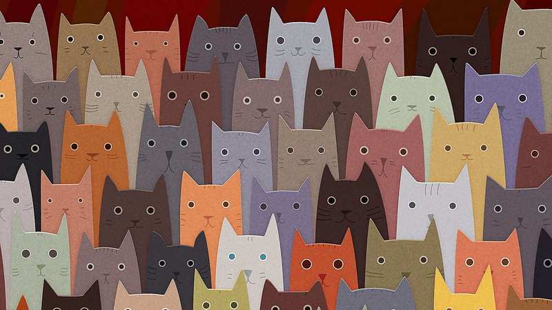 cats, art, pattern, 1080P, illustration
