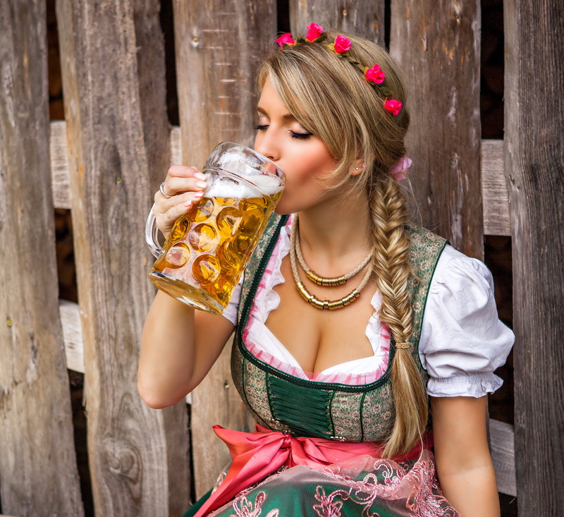 mug, women, beer, drink, long hair, clothing, drinking, front view, holding, fashion, young adult, clear, hairstyle, waist up, adult, 2K, Rus, girl, traditional clothing