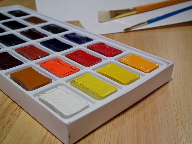 indoors, drawing, multi color, water color, beige, dairy product, wooden, set, number, table, surface, multi colored, colorful, technology, yellow, 1080P