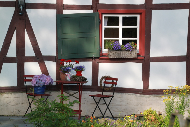 nature, entablature, still life, flower, 4K, chair, home, historically, window box, shutter, facade, no people, window decorations, truss, timber framed building