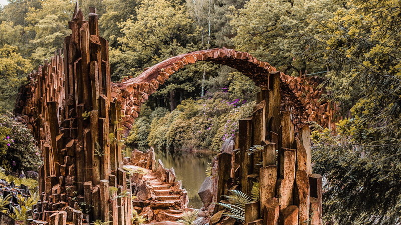dreamland, land, forest, plant, outdoors, landscape, nature, growth, built structure, day, old, lighting, rest, brown, lake, tree, tranquility, romantic