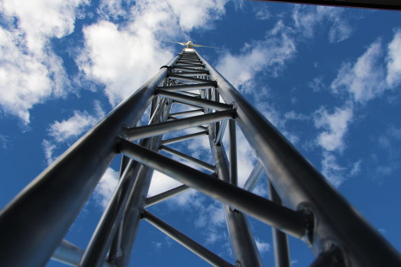 renewable, power generators, propeller, excitement, clouds, architecture, blue, triangle shape, tower, regenerative, wind energy, mast, girder, tall - high